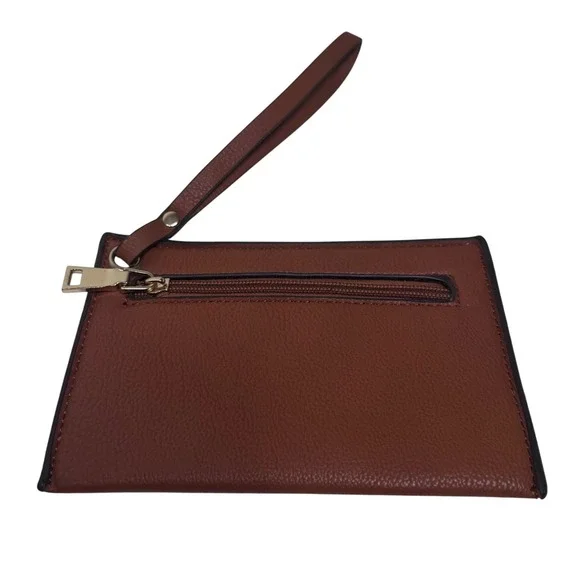 Brown Faux Leather Wristlet Clutch‎ Pouch Zip Festival Boho Chic Fashion Floral