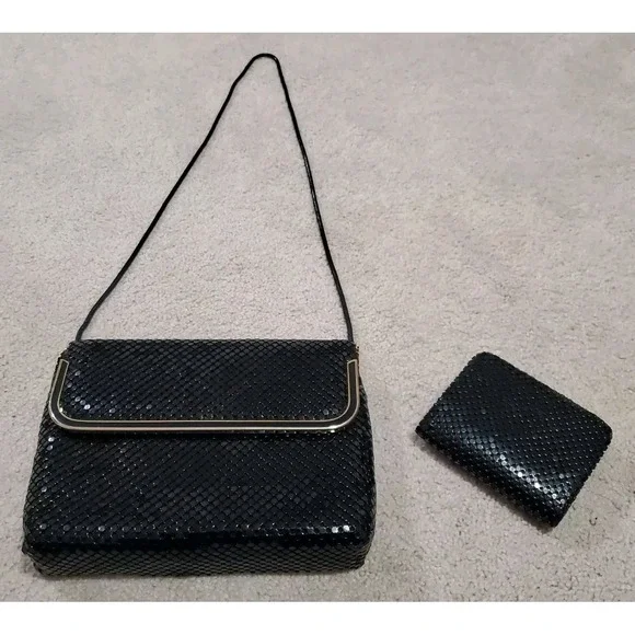 Vintage Black Aluminum Mesh Evening Bag Crossbody Clutch Purse Wallet/Coin Purse