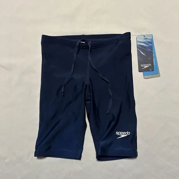 NWT Speedo Boys Team Navy Swimsuit Short Pro LT Size 24 Pull On Swimwear Bottom