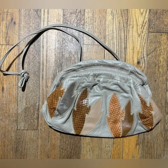 7 Seven Handbags By Dimitri Leaf Clutch Vintage Purse Mobwife Party 80s Neutral