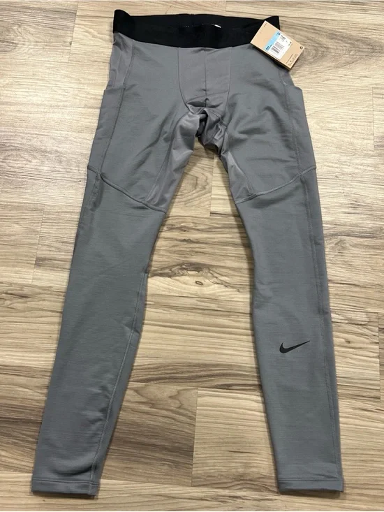NIKE PRO WARM DRI FIT TRAINING FITNESS TIGHTS GRAY MENS Medium FB7961 NWT $55