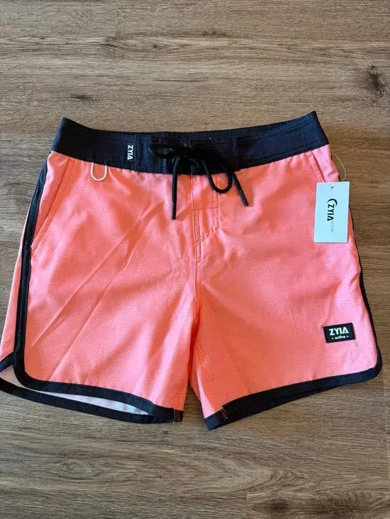 Zyia Active Boys Bright Coral Board Shorts Swim Trunks Size 12-14