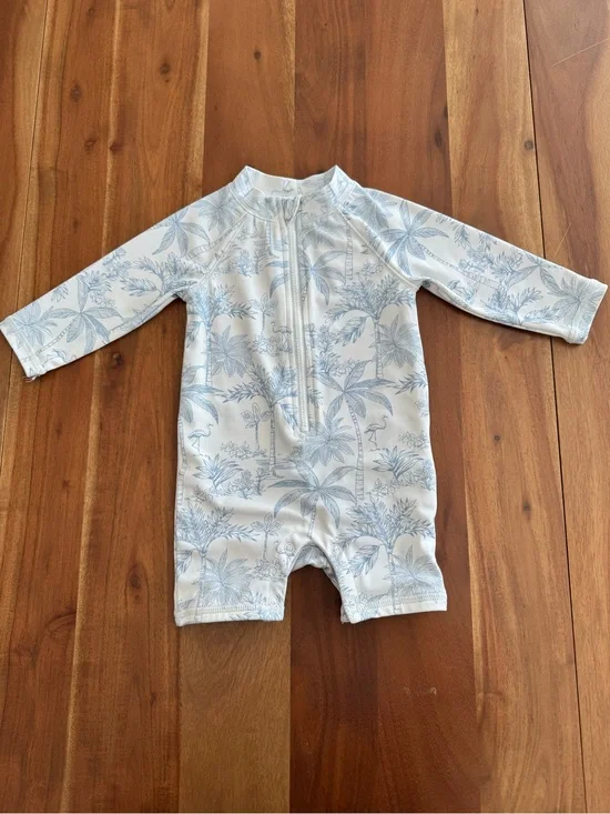 Janie and Jack Light Blue and White Tropical Zip-Front Rashguard One-Piece