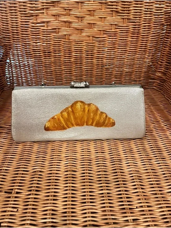 Metallic Silver Clutch with Croissant Motif