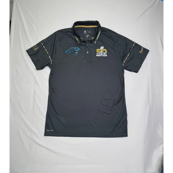 Nike Mens Carolina Panthers Super Bowl 50 Dri-FIT Polo Shirt Gray/Black Size L