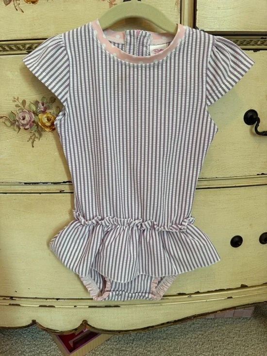 Ruffle Butts Lilac & White Striped Peplum One-Piece