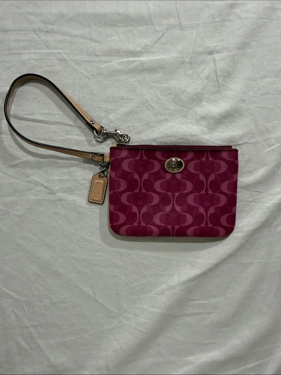 Coach Magenta Signature Wristlet with Leather Strap