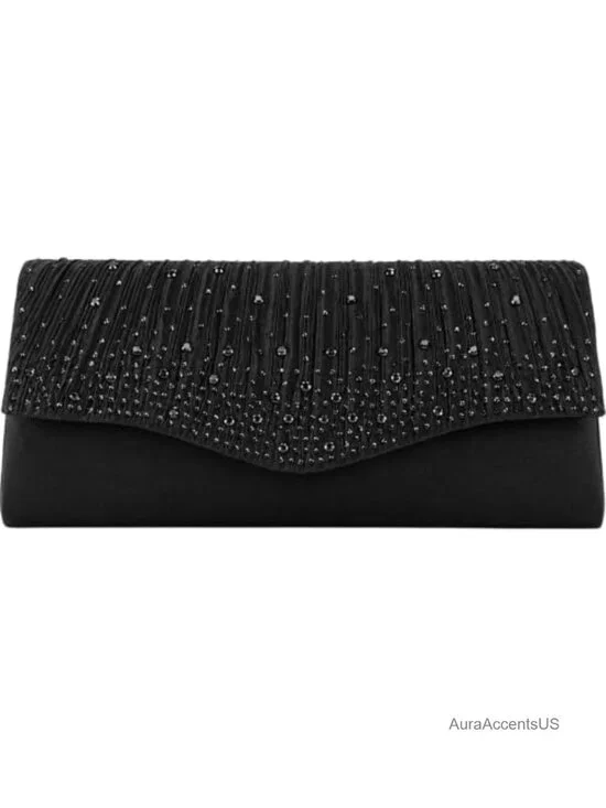 Evening Bag with Chain Pleated Rhinestone Envelope Clutch Purse for Wedding