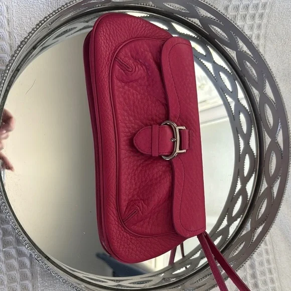 Chic Red Leather Wristlet Clutch