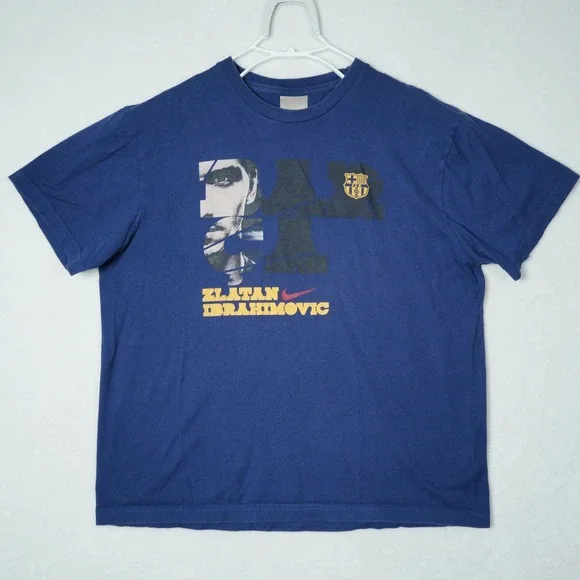 Y2K Nike FC Barcelona Zlatan Ibrahimovic T-Shirt Navy Blue Mens XL 190696-410