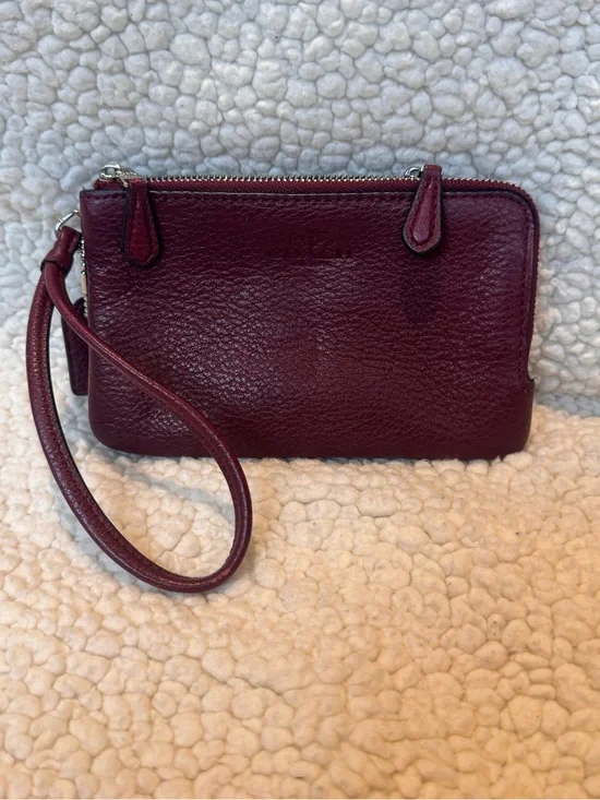 Coach Leather Wristlet Clutch in Deep Burgundy