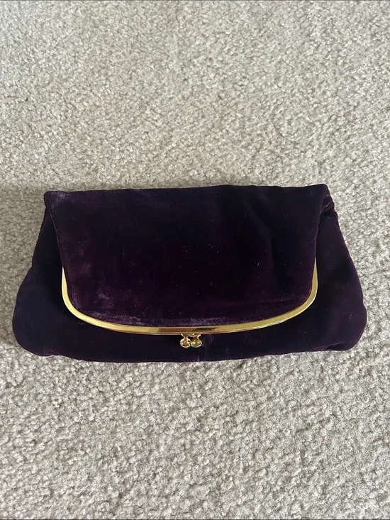 Coblentz Vintage Deep Purple Velvet Fold-Over Clutch