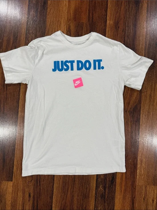Nike Men’s White T-Shirt with Blue “JUST DO IT.” Graphic