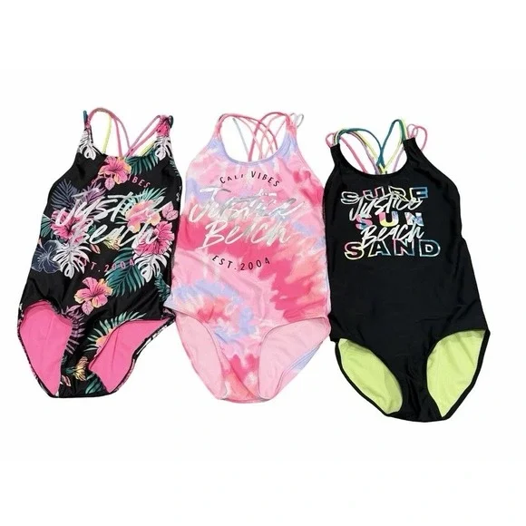 JUSTICE Teen Girls 16 One Piece Swimsuit Bathing Suit Lot Bundle Floral Tie Dye