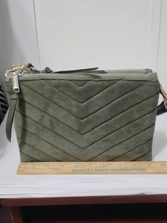 Rae OnDunn Women’s Olive Green Suede Quilted Crossbody Pouch/Bag‎