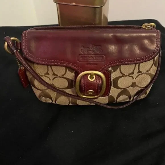 Coach Vintage Khaki/Burgundy Clutch