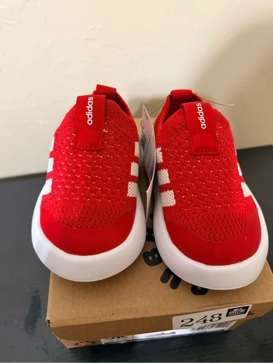 adidas Toddler BubbleComfy Red and White Slip-On Sneakers