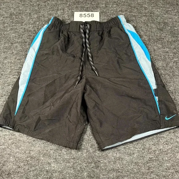 Nike Board Shorts Mens Small‎ Black Blue Flat Front Drawstring Outdoor Beach