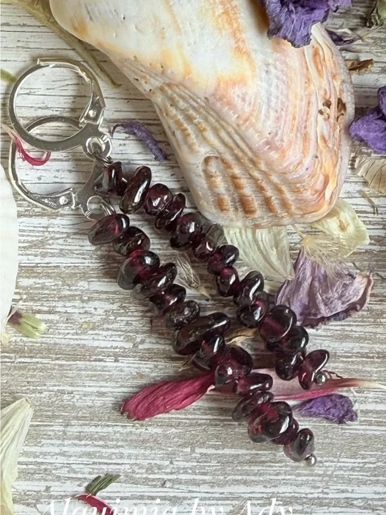 Handmade Deep Purple garnet Beaded Drop Earrings - 2”