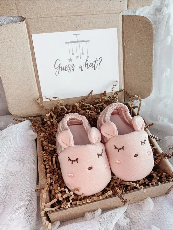 0-6 MONTH SIZE New Pink Baby Girl Plush Bunny Booties - Soft Slip-On Kids Shoes