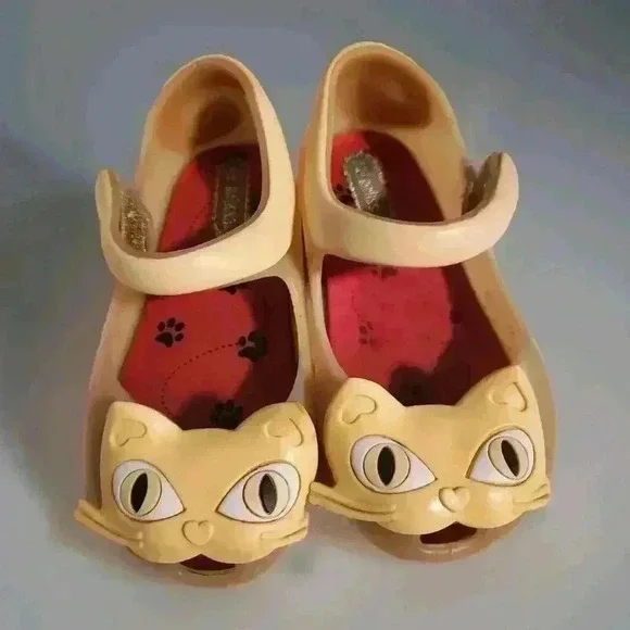 Mini Melissa Ultragirl II Gold‎ Cat Mary Jane Flats Shoes Toddler Girls Size 7c