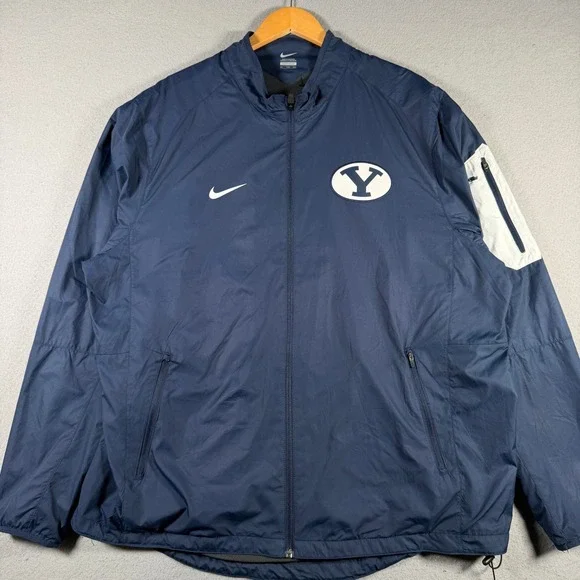 Nike BYU Cougars Mens XXL Navy Blue Full Zip Windbreaker Jacket 698287-419
