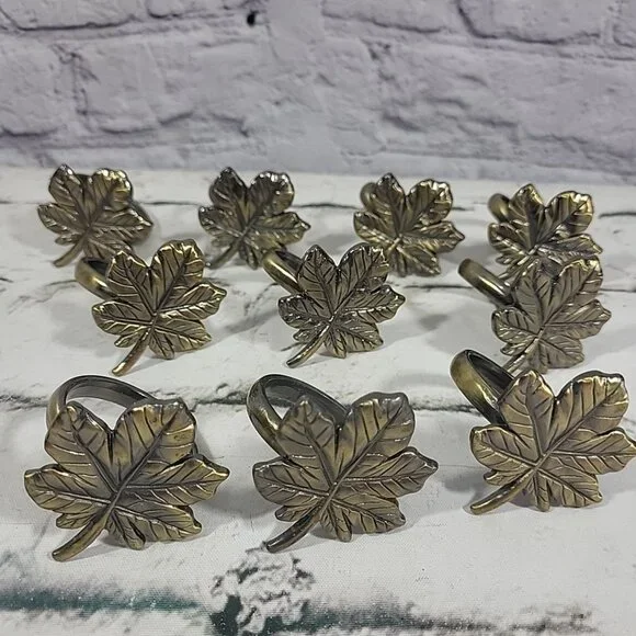 Metal Maple Leaf Napkin Rings Luster‎ Antique Bronze Finish Holiday Set Of 10