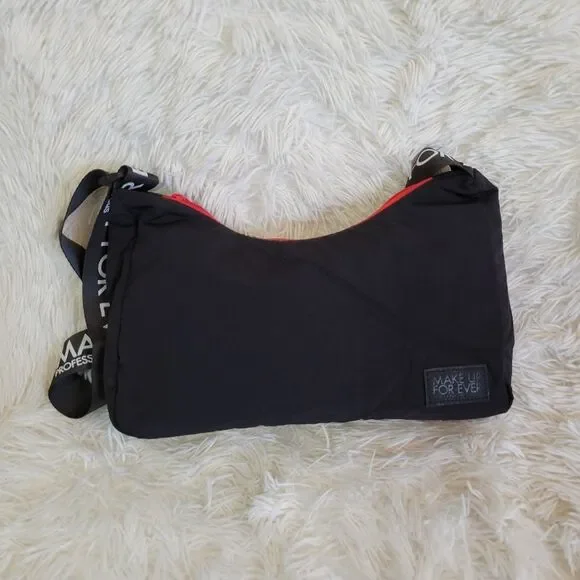 Make Up Forever Makeup Cosmetics Adjustable Over the Shoulder Zipper Black Bag