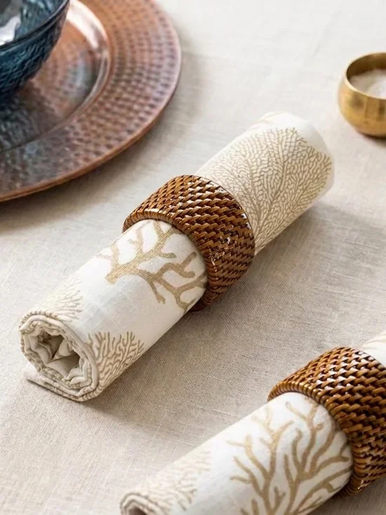 Handwoven Rattan Napkin Rings - Set of 4 - Boho Tablescape NWOT