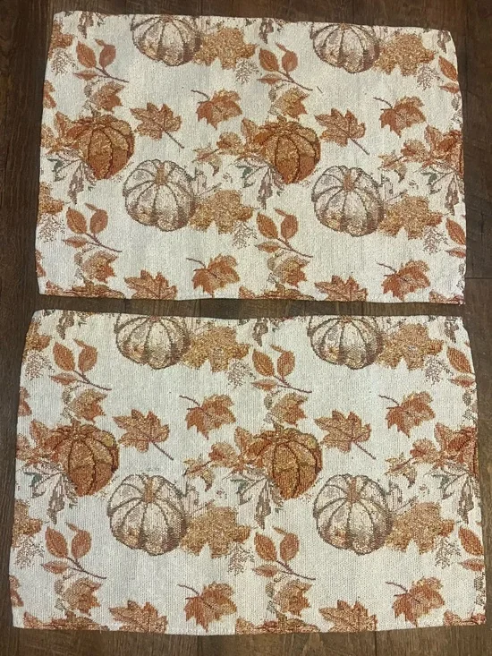 Fall Pumpkin Placemats Set of 2 Harvest Autumn Thanksgiving Cotton Blend