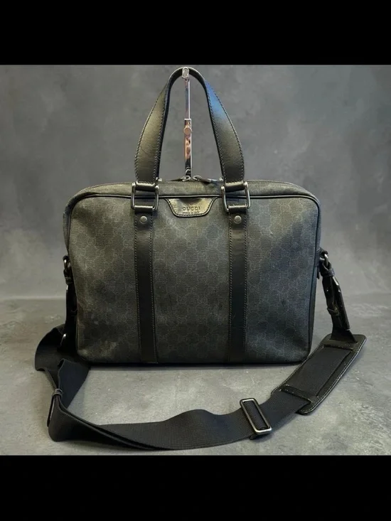 Gucci Black Monogram Canvas Briefcase with Leather Trim