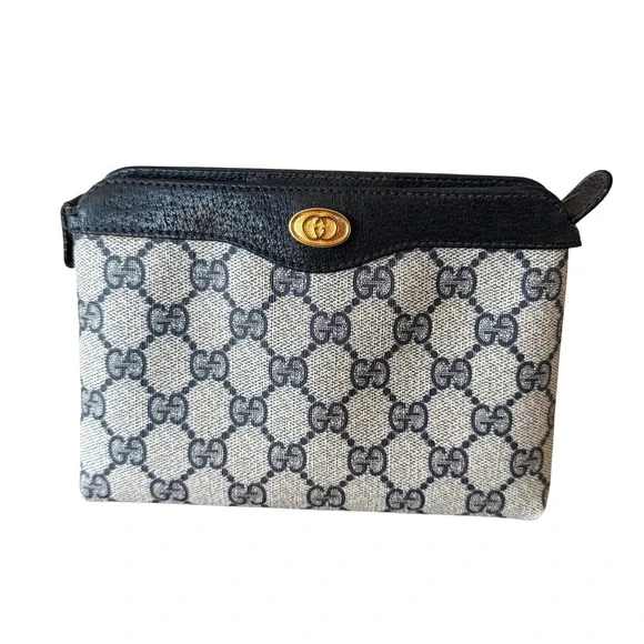 GUCCI Vintage GG Supreme Navy Cosmetic Pouch Mini Clutch (Flaws)