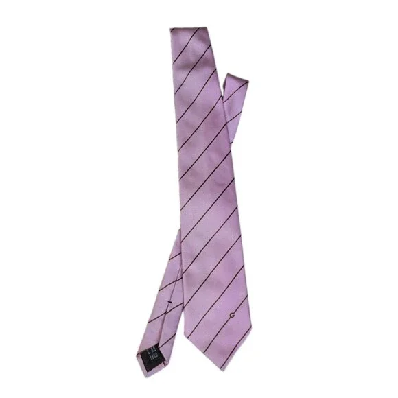 Gucci Mens 100% Silk Tie Made In Italy Pink Brown Stripe 3.75x58 Authentic 🇮🇹