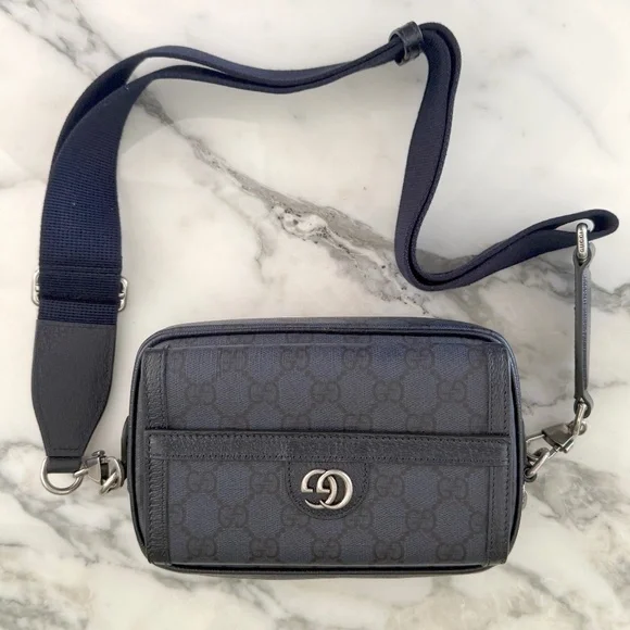 GUCCI GG MINI SHOULDER BAG GG SUPREME/SILVER HARDWARE 746308, Blue‎ Canvas
