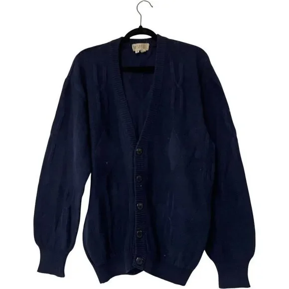 Vintage Gucci Mens Sweater IT 50 US L Navy Blue Oversized Knit Cardigan 90s
