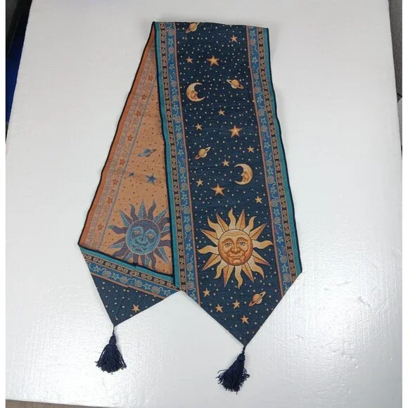 Vintage Celestial Table Runner Sun Moon And Stars 90s Wimsygoth Tassel
