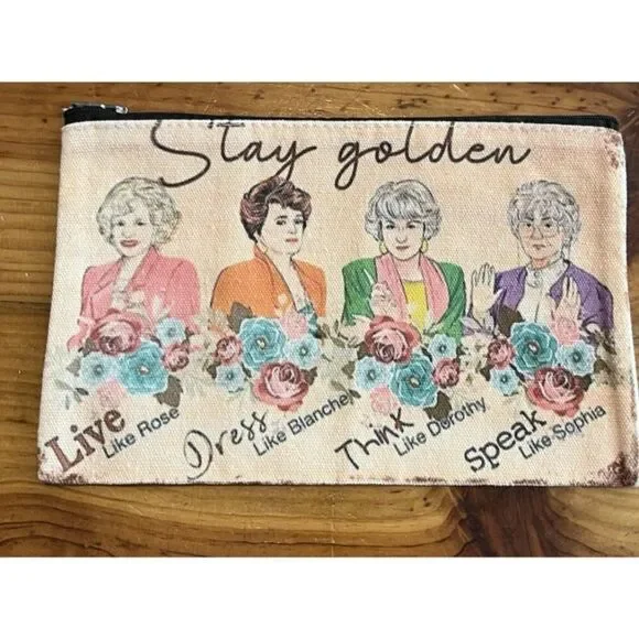 Stay Golden Girls Ladies Canvas Make Up Cosmetic Zipper Pouch Portraits