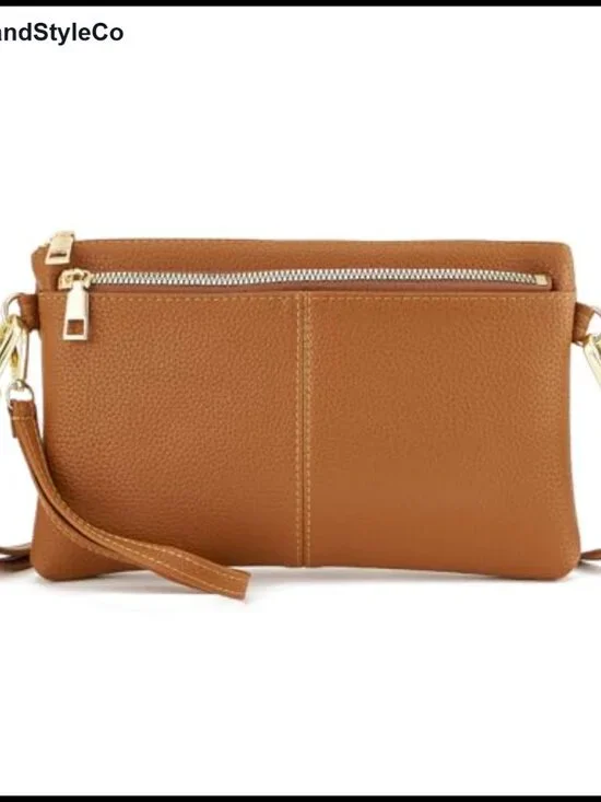 Vegan Leather Triple Zip Small Crossbody Bag with Adjustable Strap