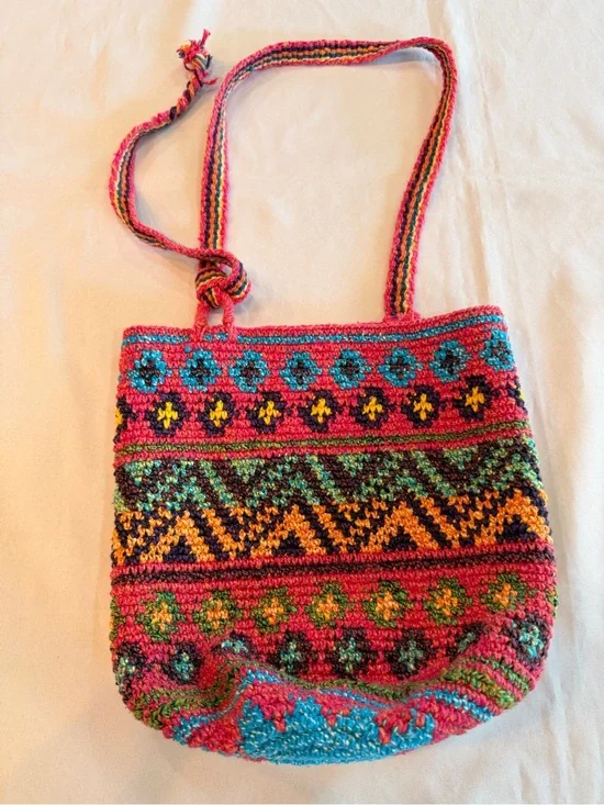 Beautiful Boho Multicolor Crochet Crossbody Bag -with Tassel Strap