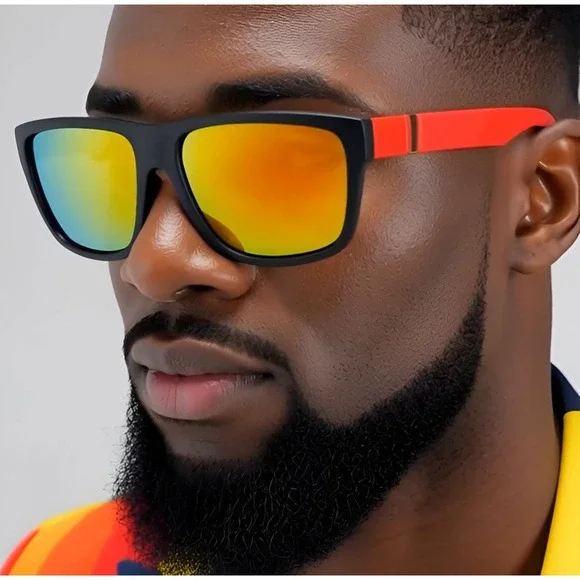 Mens Black Red Mirror Lens Square Sunglasses Polarized Sport UV400 Lentes‎ Gafas