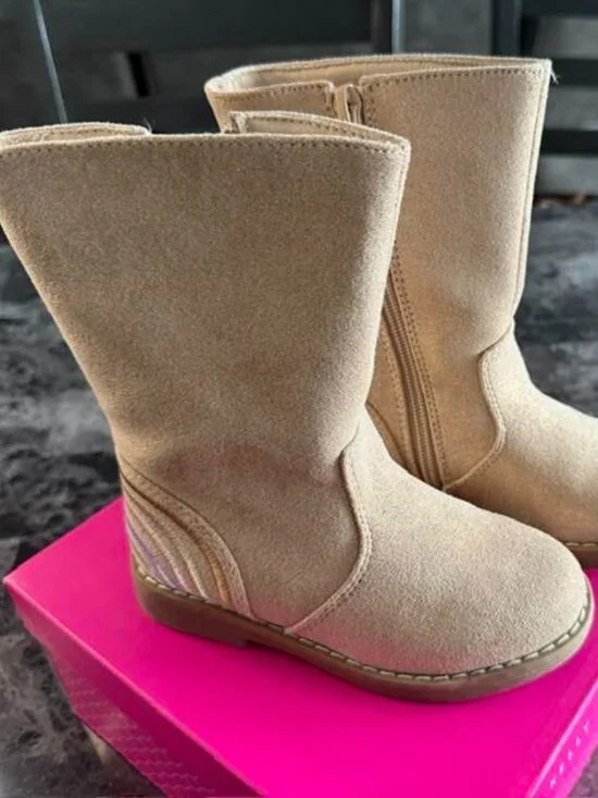 Kelly & Katie Girls Size 10 M Tan Faux Suede Rainbow Boots Mid-Calf