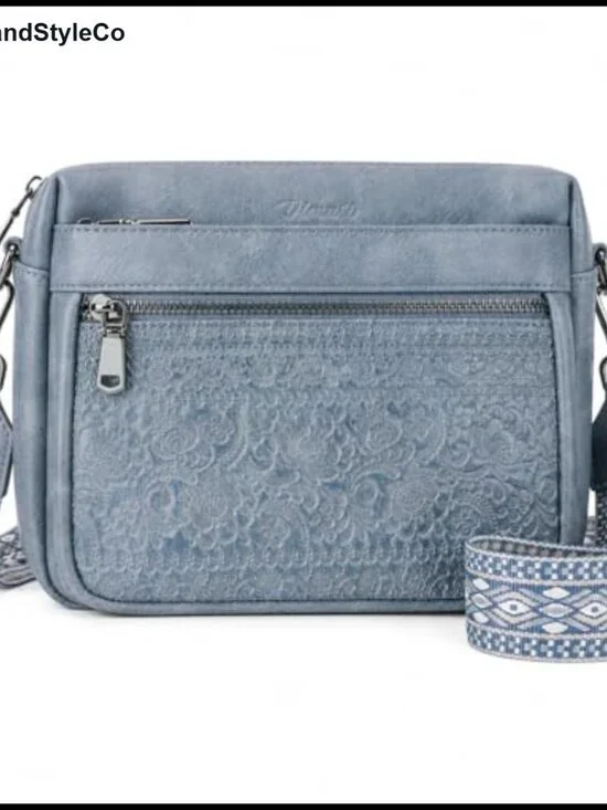 Women's Vegan Leather Floral Embossed Crossbody Bag Purse