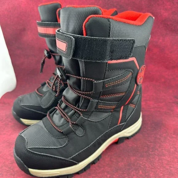 TOTES SAGE KIDS BLACK RED WATERPROOF WINTER BOOTS BOYS SIZE 2 MED