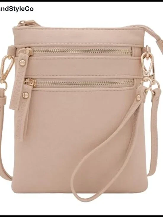 Multi Pocket Crossbody Bag with Detachable Wristlet Faux Leather Travel Purse