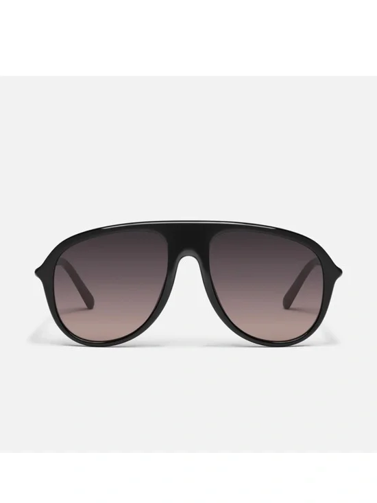 Quay Australia Black Aviator Sunglasses with Gradient Grey-Brown Lenses