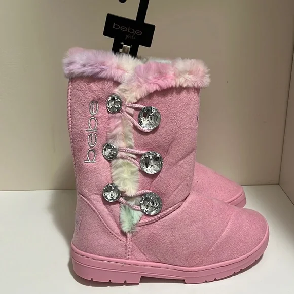 Bebe Rhinestone Button Faux Fur Lined Boot‎ Big Girl