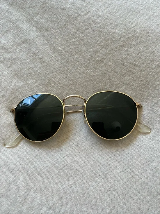 Ray-Ban Gold Frame Sunglasses with Dark Green Lenses - Made in Italy
