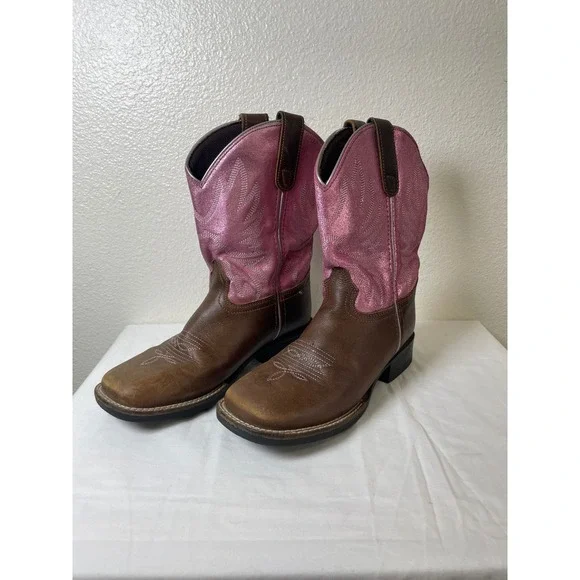 Shyanne Western Boots Kids Size 3D Brown Pink Good Leather‎ Square Toe 20090