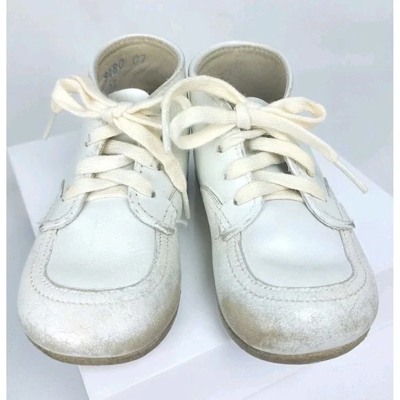 Vintage Foot Traits Baby‎ Shoes Bootie White Leather Size 3 C 402 Laceup w/Box
