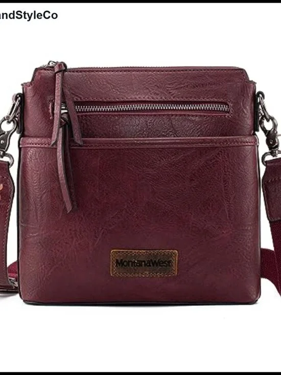 Faux Leather Multi Pocket Crossbody Bag With Guitar Strap Purse